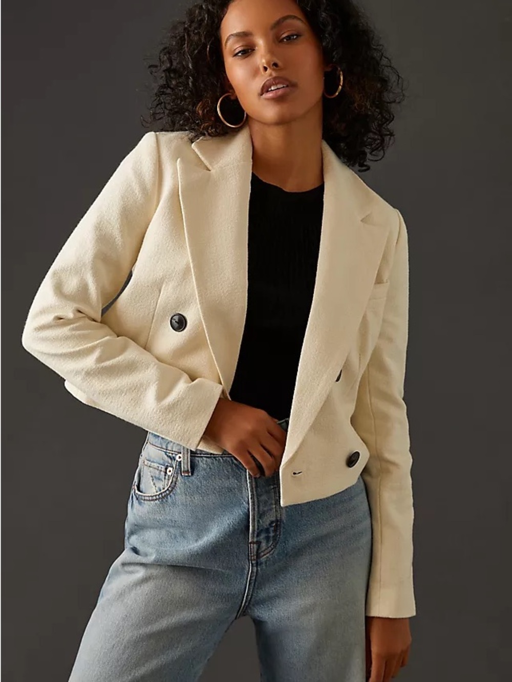 Anthropologie Maeve Cropped Double-Breasted Jacket